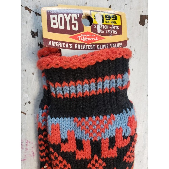NEW VINTAGE Tiffani boys gloves black knit <12 years - Picture 2 of 2